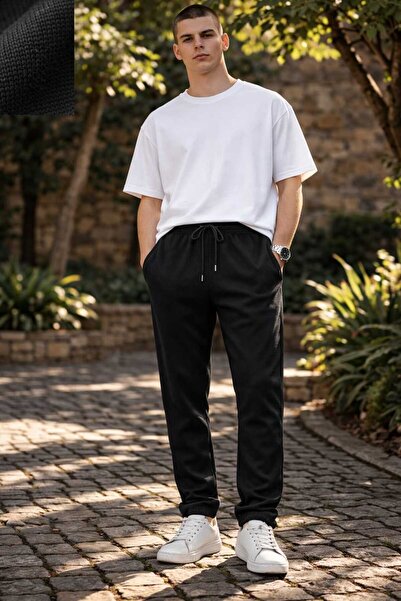 ANATOLIATEKSTILE Men's Textured Casual Pants – Comfortable Fit, Elastic Waist...