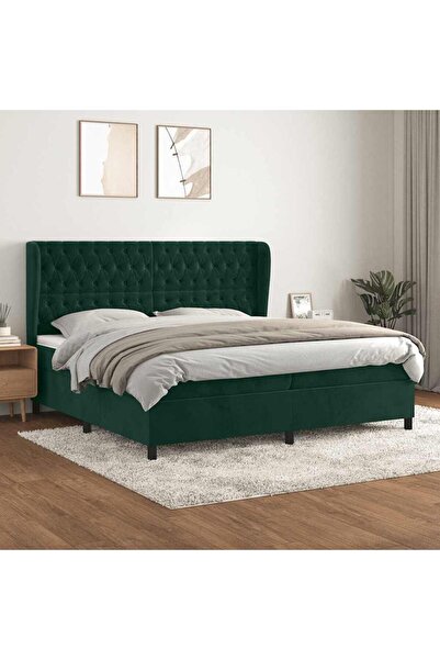 Concept Pat box spring cu saltea, verde închis, 200x200 cm, catifea