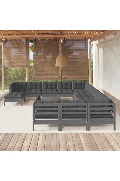 Concept Σετ επίπλων κήπου με μαξιλάρια, 13 τεμάχια, λευκό, ξύλο πεύκου