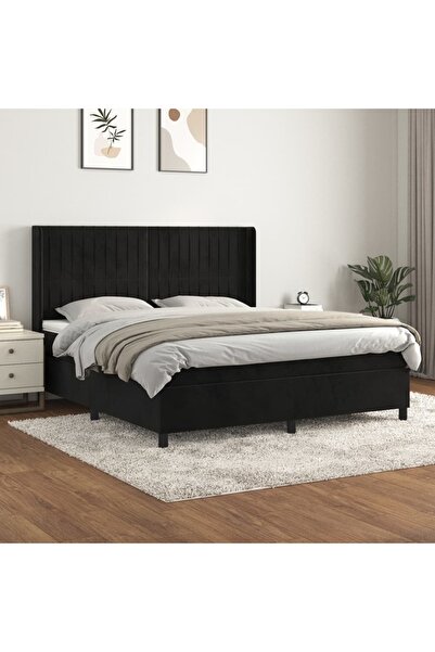 Concept Pat box spring cu saltea, negru, 160x200 cm, catifea