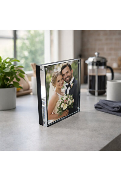 PLEXIROM Magnetic photo frame 15 x 15 cm, Sheer acrylic + black acrylic, fram...