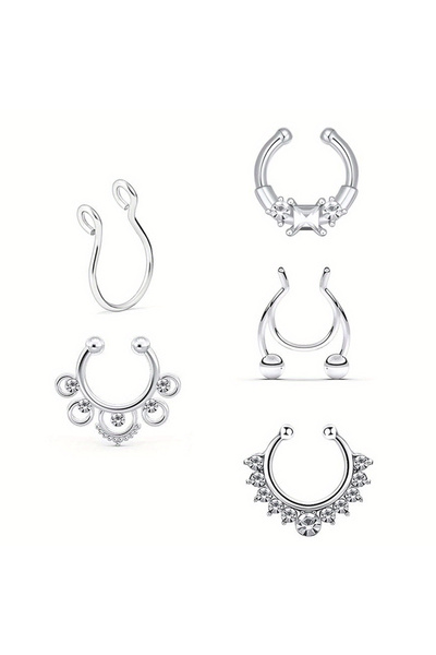 Choice3 Silver 5Pcs Stainless Steel Fake Septum Rings Faux Nose Ring Hoop Fau...
