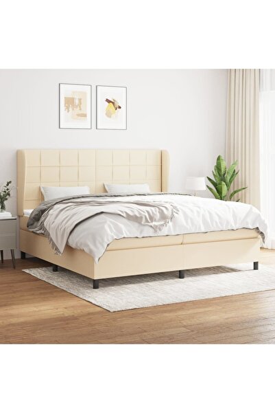 Concept Pat box spring cu saltea, crem, 200x200 cm, textil