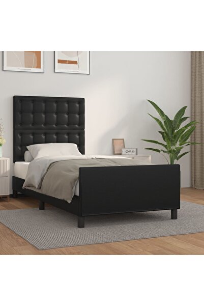 Concept Σκελετός κρεβατιού με κεφαλάρι, μαύρο, 90x190 cm, οικολογικό Δερμάτινο