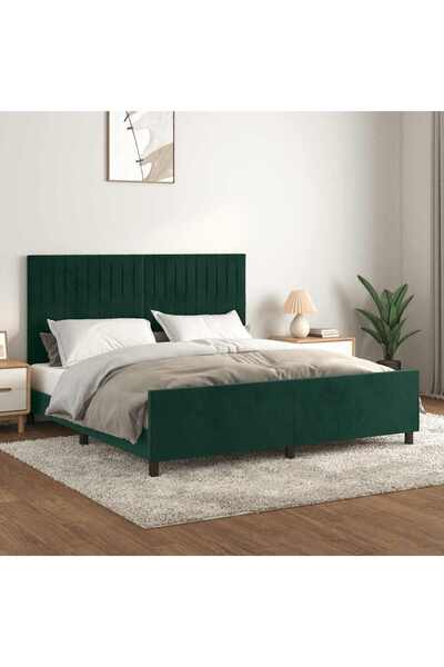 Concept Σκελετός κρεβατιού με κεφαλάρι, σκούρο πράσινο, 160x200 εκ., Βελούδο
