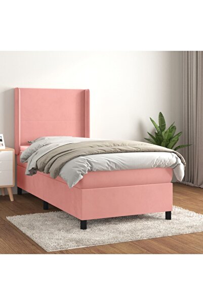 Concept Pat box spring cu saltea, roz, 100x200 cm, catifea