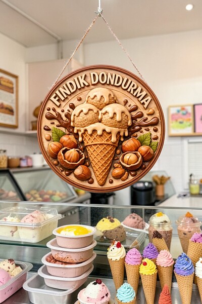 Nod Ornament de perete pentru ușă cu șnur din lemn, cu design de înghețată cu...