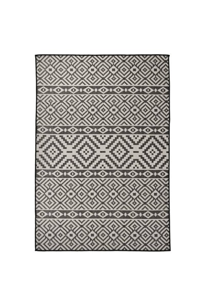 Concept Χαλί εξωτερικού χώρου, μαύρες ρίγες, 160x230 εκ., επίπεδη ύφανση