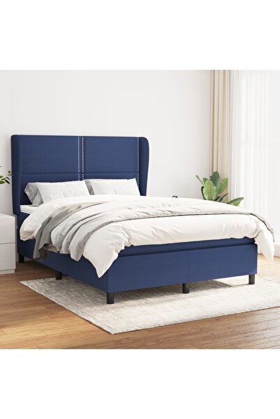 Concept Pat continental cu saltea, albastru, 140x200cm, material textil