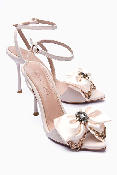 Mubiano فستان سهرة أنيق للنساء من الساتان حذاء بكعب بحزام للكاحل تفاصيل فيونك...