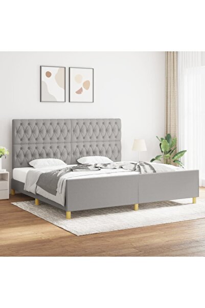 Concept Σκελετός κρεβατιού με κεφαλάρι, ανοιχτό γκρι, 200x200 cm, ύφασμα