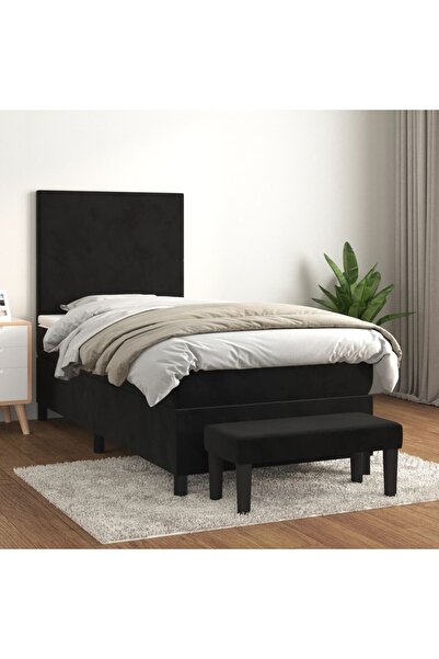 Concept Pat box spring cu saltea, negru, 100x200 cm, catifea