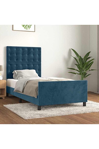 Concept Cadru de pat cu tăblie, albastru închis, 80x200 cm, catifea