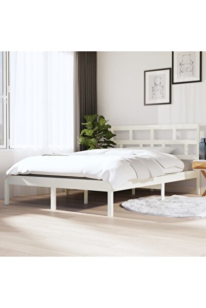 Concept Μικρό πλαίσιο Διπλό κρεβατιού 4FT, λευκό, 120x190 cm, μασίφ ξύλο