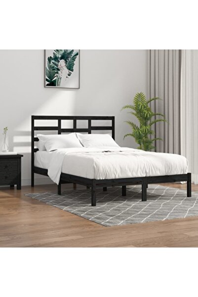 Concept Σκελετός κρεβατιού, μαύρο, 140x190 cm, μασίφ ξύλο