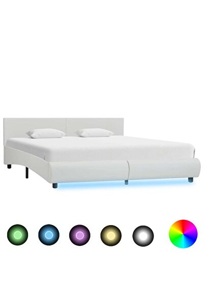 Concept Σκελετός κρεβατιού LED, λευκό, 180 x 200 cm, οικολογικό Δερμάτινο