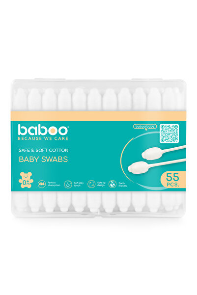 Baboo Bețișoare de bumbac pentru bebeluși cu protecție - 55 buc.