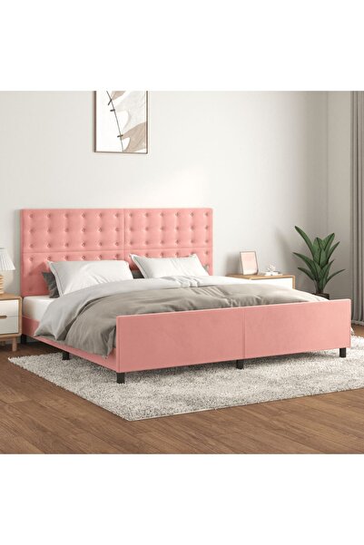 Concept Cadru de pat cu tăblie, roz, 200x200 cm, catifea