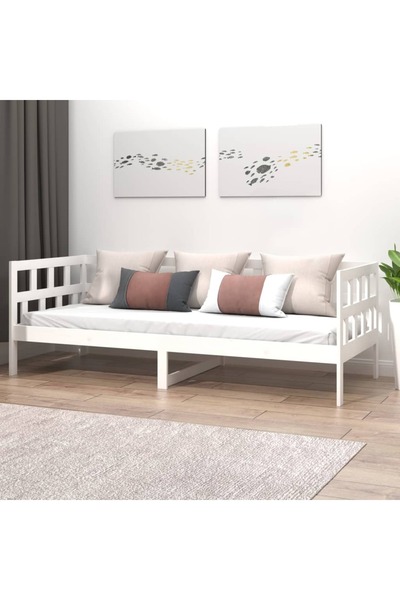 Concept Pat de zi, alb, 90x190 cm, lemn masiv de pin