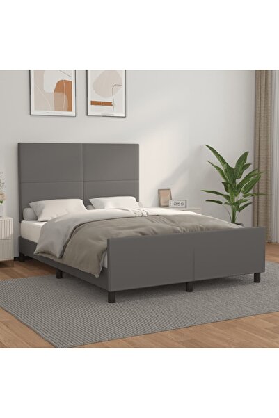 Concept Σκελετός κρεβατιού με κεφαλάρι, γκρι, 140x200 cm, οικολογικό Δερμάτινο