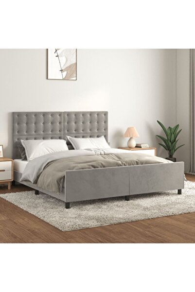 Concept Cadru de pat cu tăblie, gri deschis, 180x200 cm, catifea