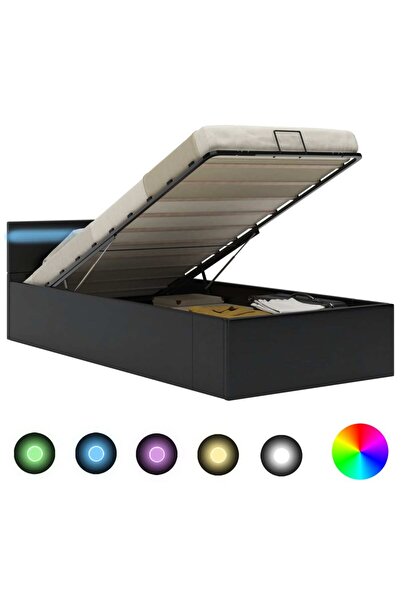 Concept Υδραυλικό πλαίσιο κρεβατιού με συρόμενο LED μαύρο 90x200 cm οικολογικ...