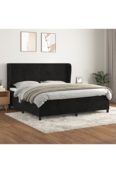 Concept Pat box spring cu saltea, negru, 200x200 cm, catifea