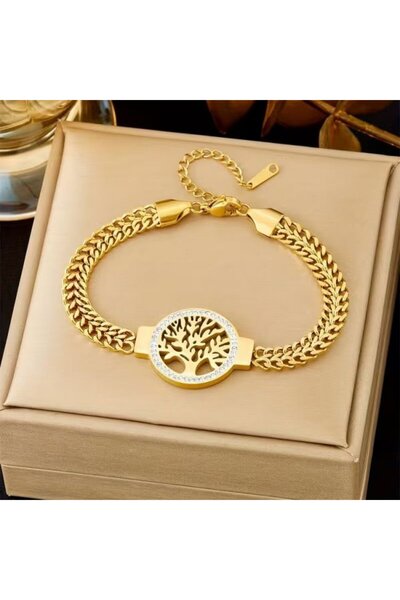 OEM "Essence of Life" Bracelet in 18K Gold Plated Stainless Steel - 23 cm