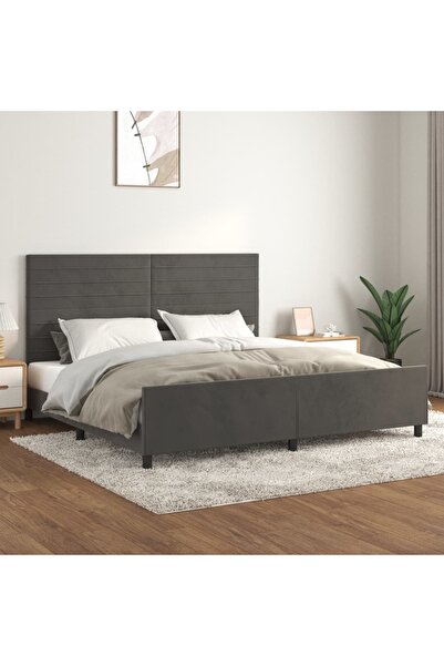 Concept Cadru de pat cu tăblie, gri închis, 200x200 cm, catifea