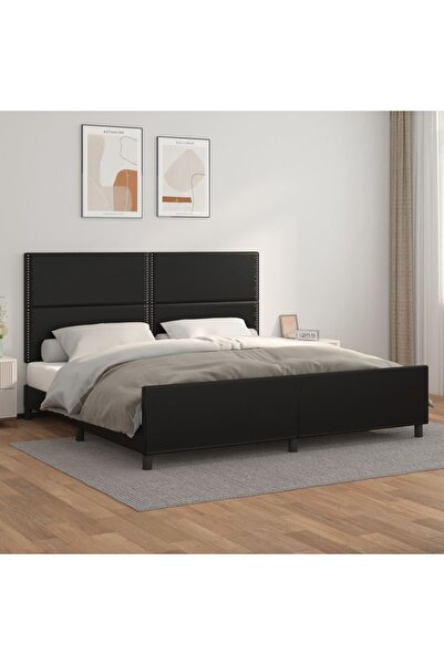 Concept Σκελετός κρεβατιού με κεφαλάρι, μαύρο, 200x200 cm, οικολογικό Δερμάτινο