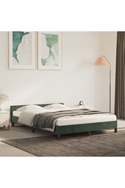 Concept Cadru de pat cu tăblie, verde închis, 140x190 cm, catifea
