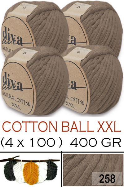Diva İplik Prirodni pamuk XXL - 4 mm češljajući Makrame niti - 258 srednje ve...
