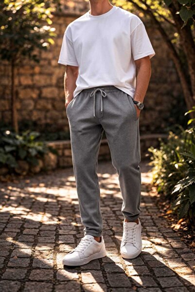 ANATOLIATEKSTILE Men's Textured Casual Pants – Comfortable Fit, Elastic Waist...