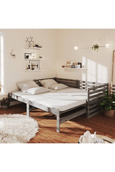 Concept Pat extensibil de zi, gri, 2x(90x200) cm, lemn masiv de pin