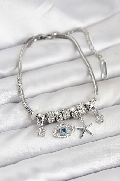 Inure Jewelry Brass Silver Color Eye Model Charm Women's Bracelet