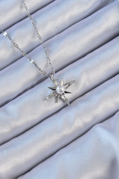 Inure Jewelry قلادة نجمة القطب من الفولاذ 316L مع حجر الباغيت الفضي وتفاصيل ا...