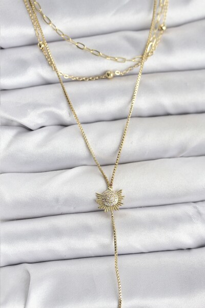 Inure Jewelry قلادة نسائية من النحاس بلون ذهبي مع حجر الزركون وتفاصيل نموذج ا...