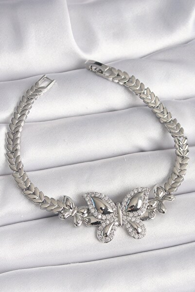 Inure Jewelry سوار نسائي من النحاس الفضي اللون بحجر الزركون على شكل فراشة