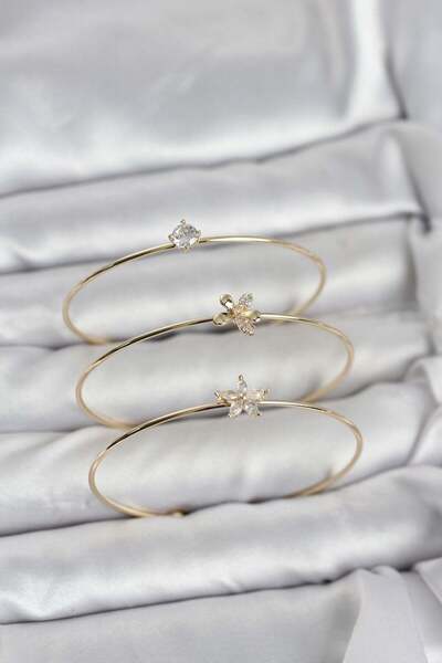 Inure Jewelry Gold Color Zircon Stone Brass 3-Piece Women's Bracelet Combination