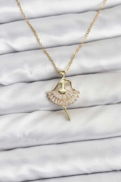 Inure Jewelry قلادة نسائية من الفولاذ 316L بلون ذهبي على شكل راقصة الباليه