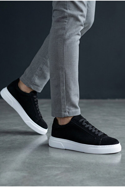 FAYMAZ Men's Black Suede Textured White Thick Soled Guaranteed Lace-Up Casual...