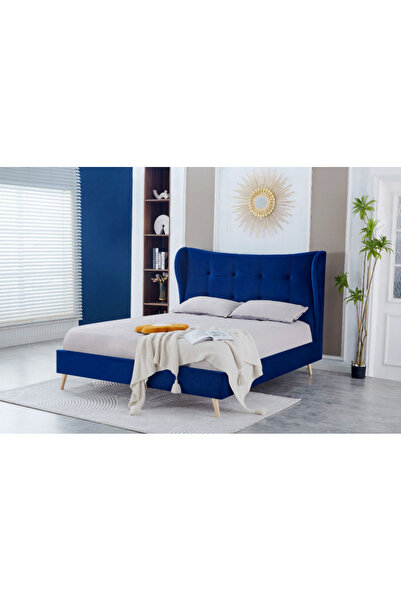 Almera Pat 180x200 cm catifea , albastru, cu somieră inclusă