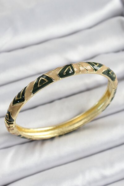 Inure Jewelry أصفاد نسائية منقوشة هندسية باللون البني والأسود من النحاس المينا