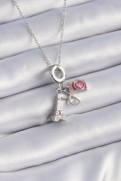 Inure Jewelry 316L الصلب الفضة اللون برج ايفل كاميرا نموذج سحر قلادة المرأة