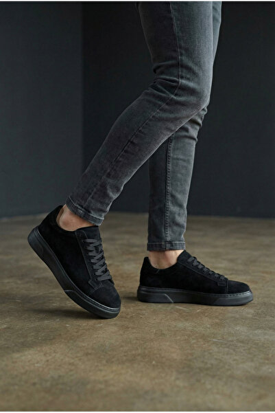 FAYMAZ Men's Black Suede Textured Black Thick Soled Guaranteed Lace-Up Casual...