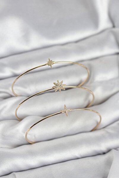 Inure Jewelry Zircon Stone Pole Star Model Gold Color 3-Piece Women's Bracele...