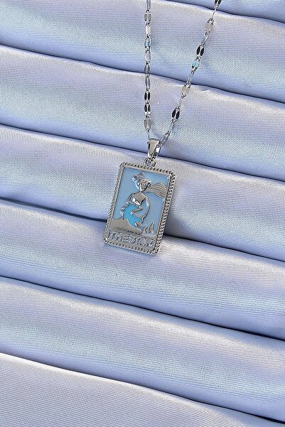 Inure Jewelry 316L الصلب سلسلة فضية اللون الأزرق المينا قلادة التارو