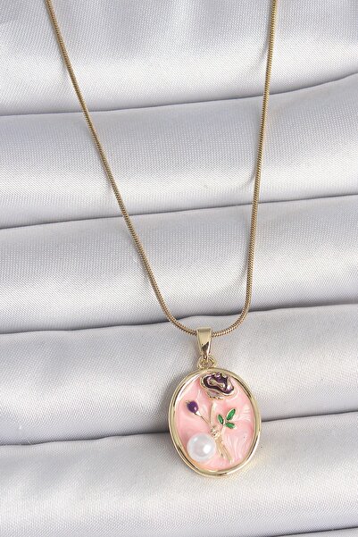 Inure Jewelry 316L الصلب سلسلة ذهبية اللون الوردي زهرة مطرزة اللؤلؤ التفاصيل ...