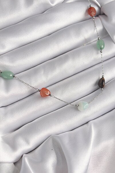 Inure Jewelry 316L الصلب الفضة اللون سلسلة اللون الحجر الطبيعي نموذج قلادة ال...