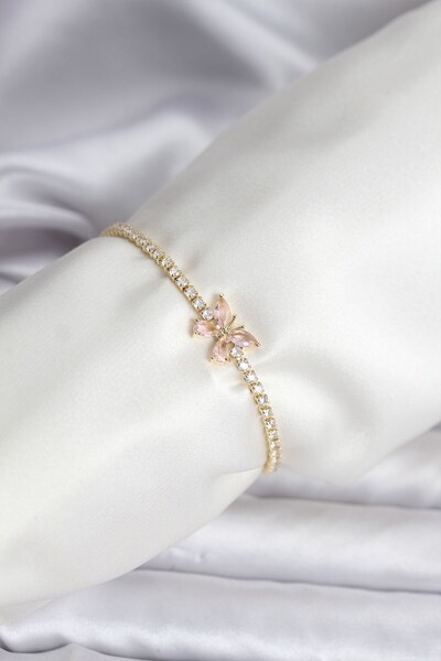 Inure Jewelry سوار نسائي من النحاس الأصفر مرصع بحجر الزركون على شكل فراشة